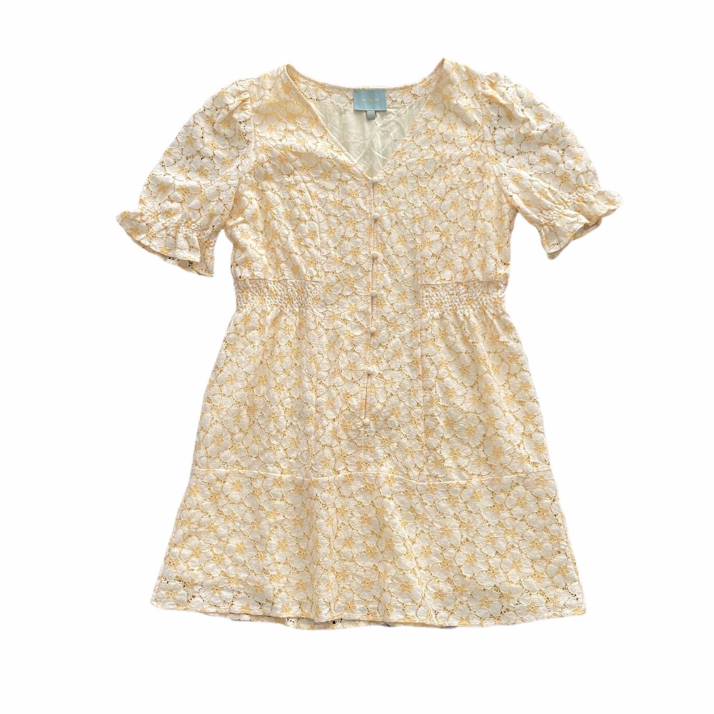 Skies Are Blue Yellow Floral Lace Mini Dress